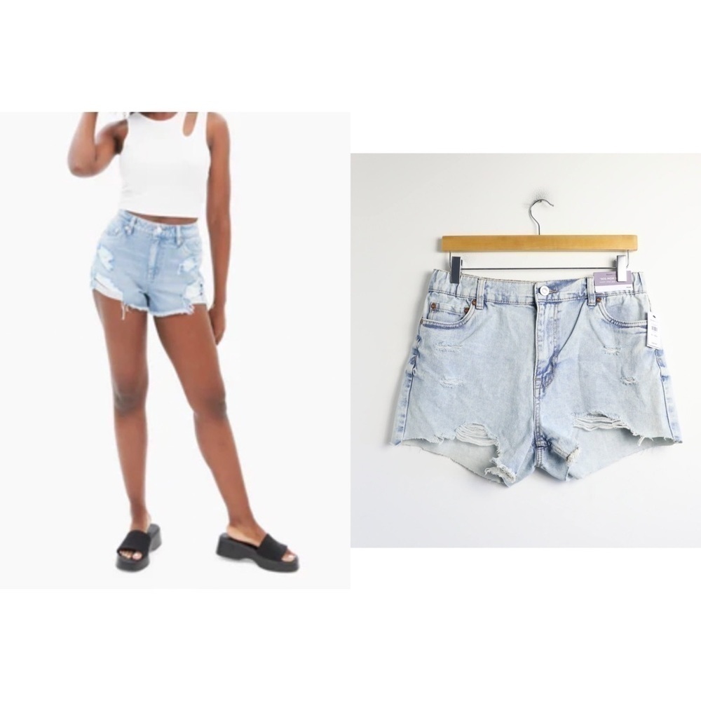 NWT Bluenotes 90s Mom Short light blue wash distressed grunge raw hem 28 recycle
